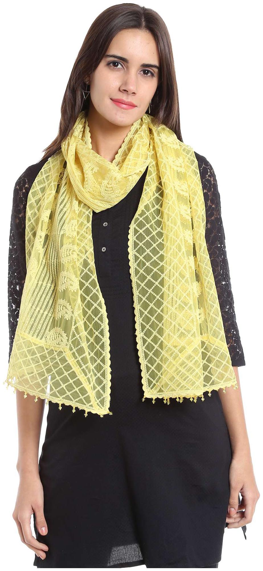 

NAARI Yellow Rayon Embroidered Stole For Women s