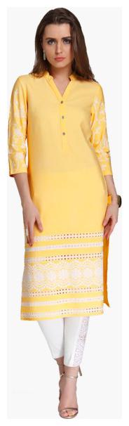 

NAARI Women Yellow Embroidered Straight Kurti