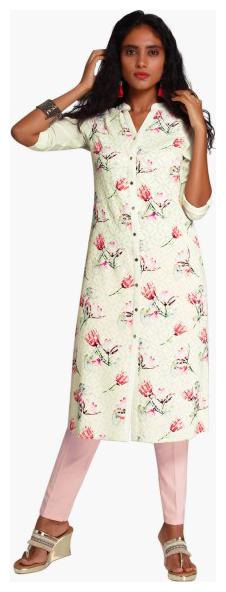 

NAARI Women Yellow Embroidered Straight Kurti