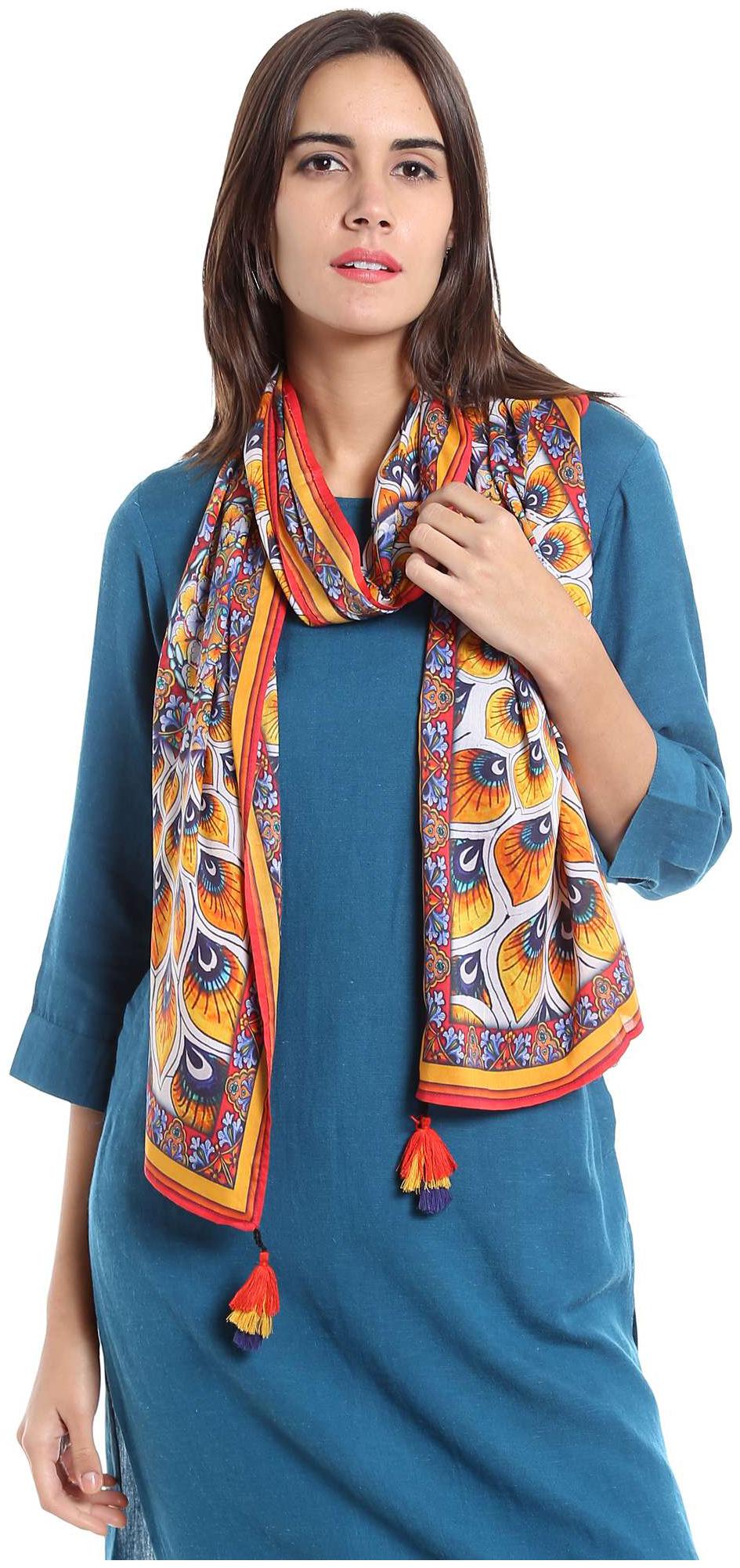 

NAARI Yellow Rayon Printed Stole For Women s