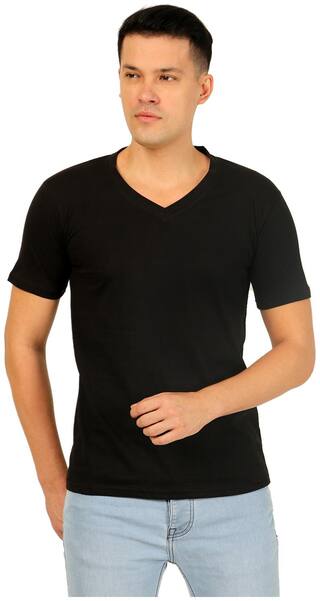 Nagru Men Black Regular fit Cotton V Neck T-Shirt