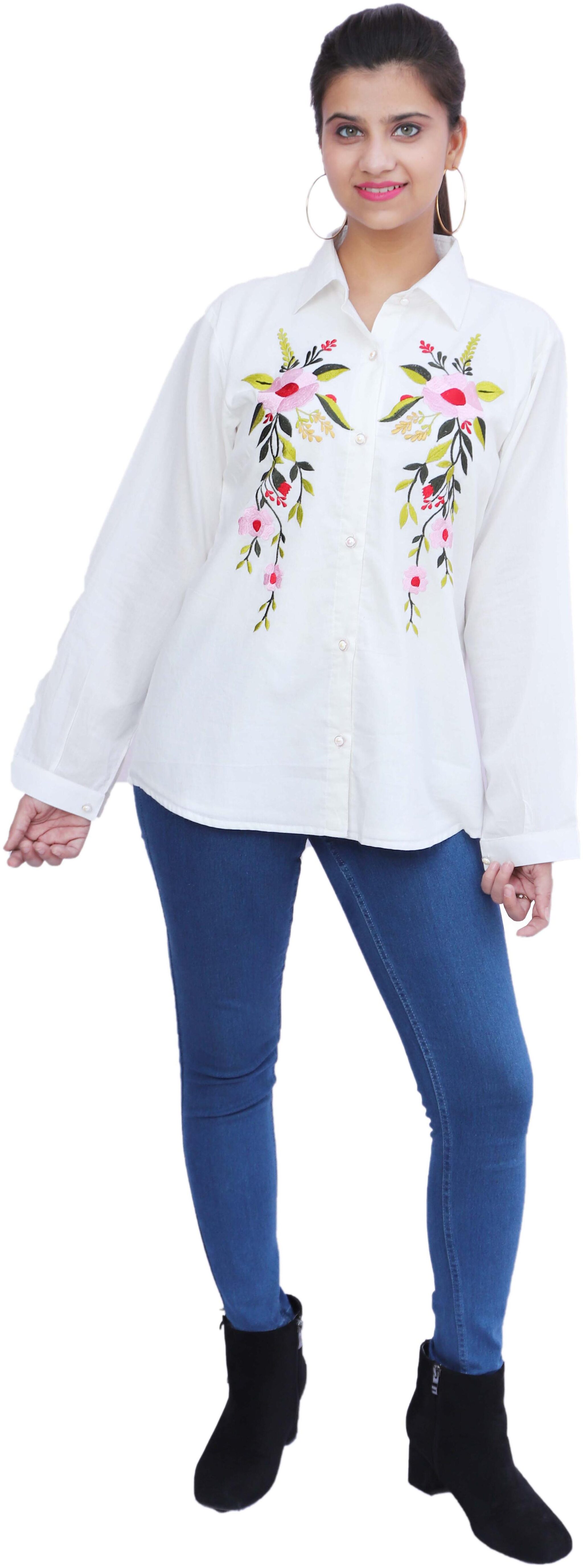 

Nakh Women White Floral Regular Fit Shirt