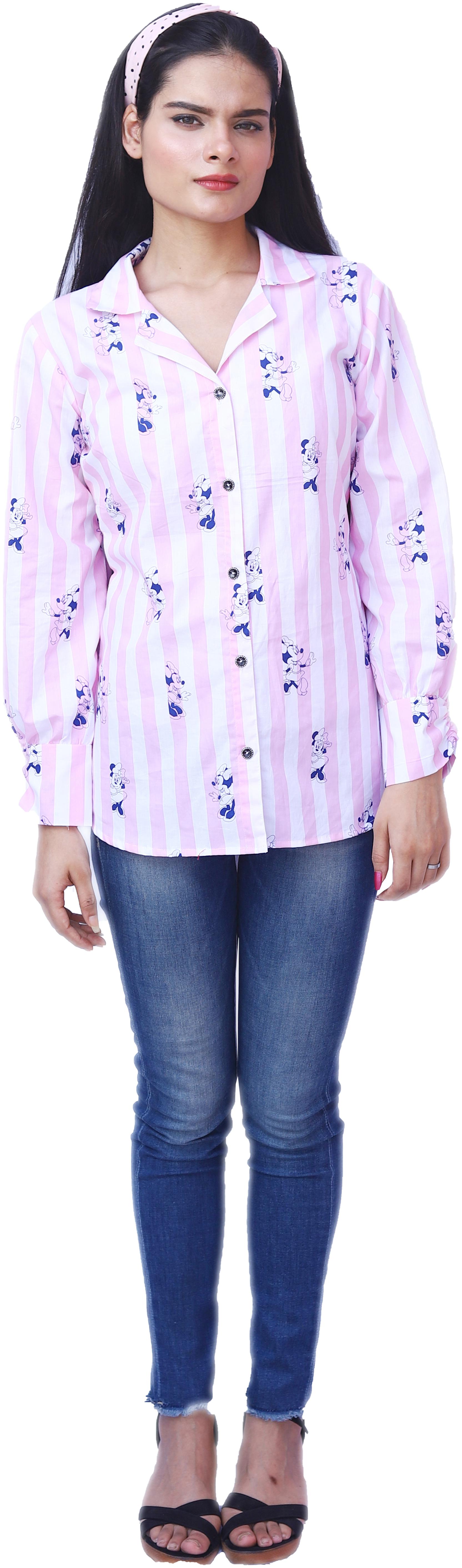 

Nakh Women Pink White Striped Regular Fit Shirt