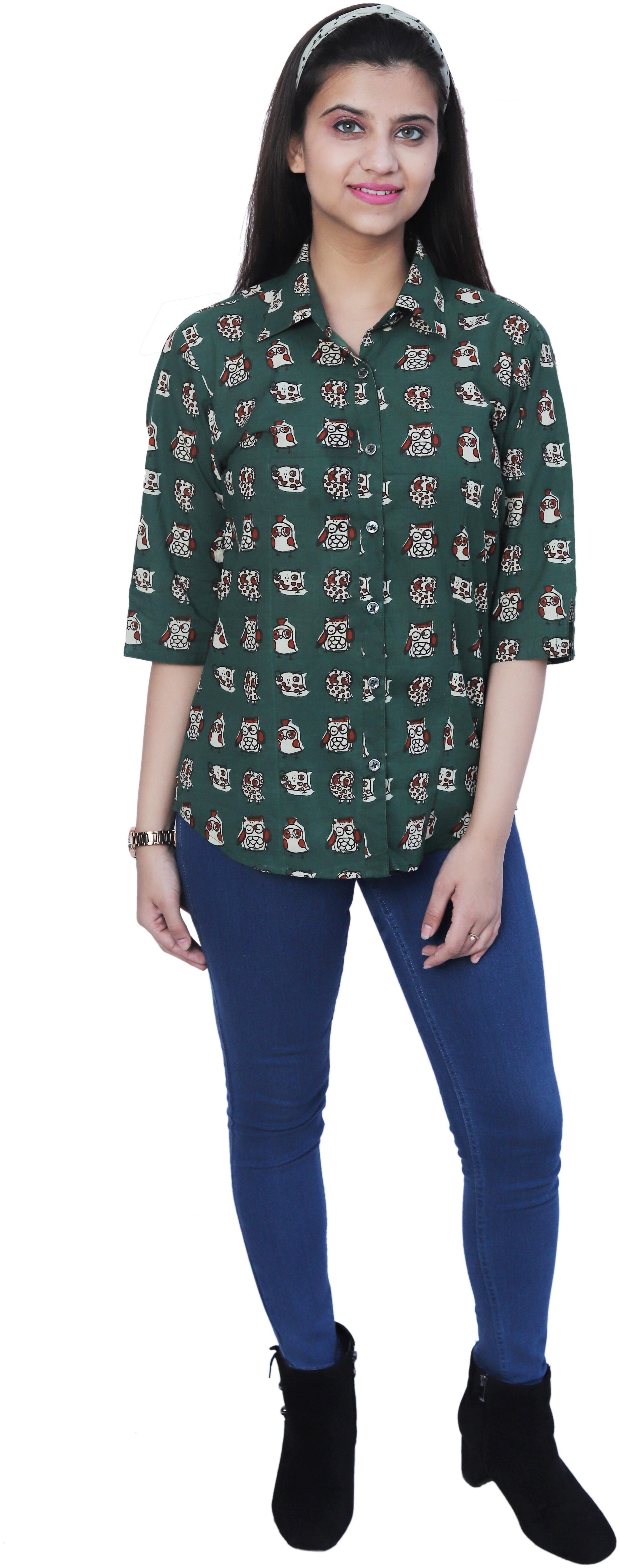 

Nakh Women Green Printed Regular Fit Shirt