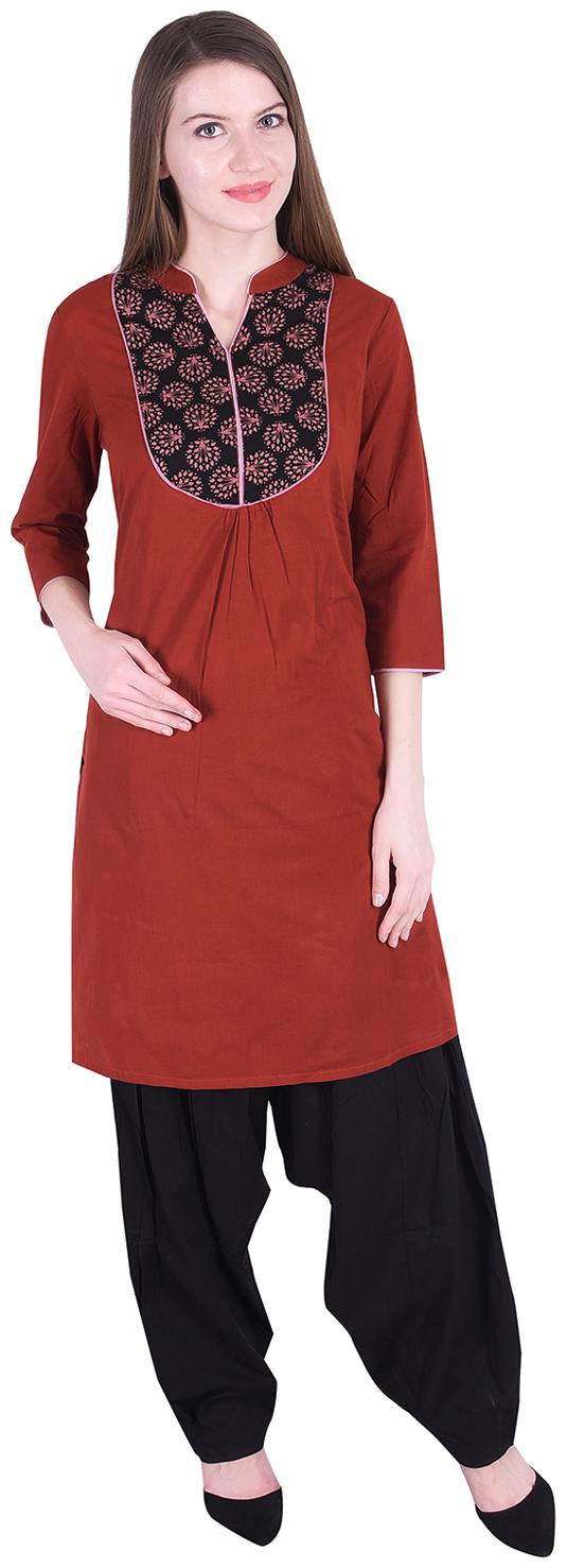 

NASCENCY Women Brown Solid Straight Kurti With Patiala