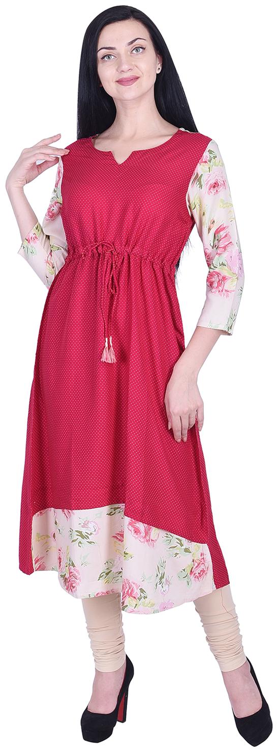

Nascency Rayon Solid Round Neck 3 4 Sleeve Flared Pink Fuchsia Magenta Casual and Party Wear Women Kurti