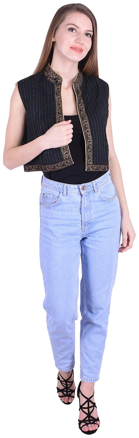 

Nascency Cotton Solid Round Neck Sleeveless Regular Black Casual and Party Wear Women Jacket