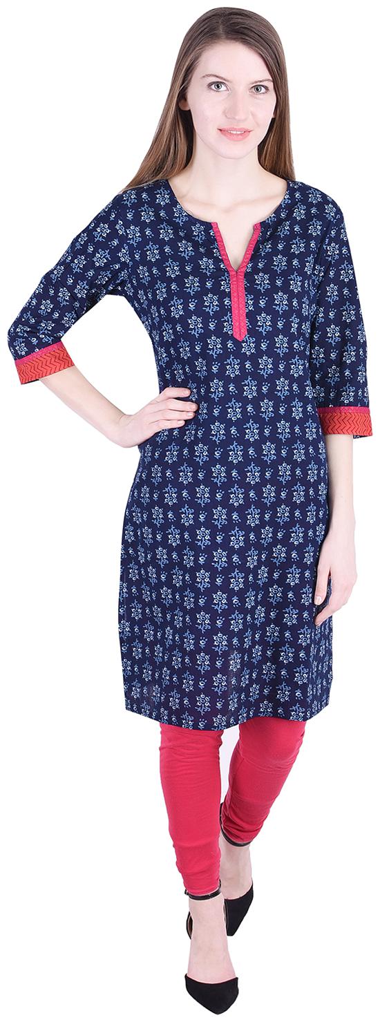 

NASCENCY Women Blue Printed Straight Kurti