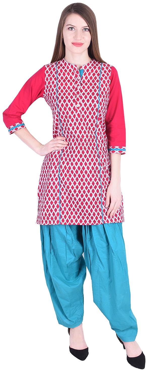 

NASCENCY Women Pink Printed Straight Kurti With Patiala