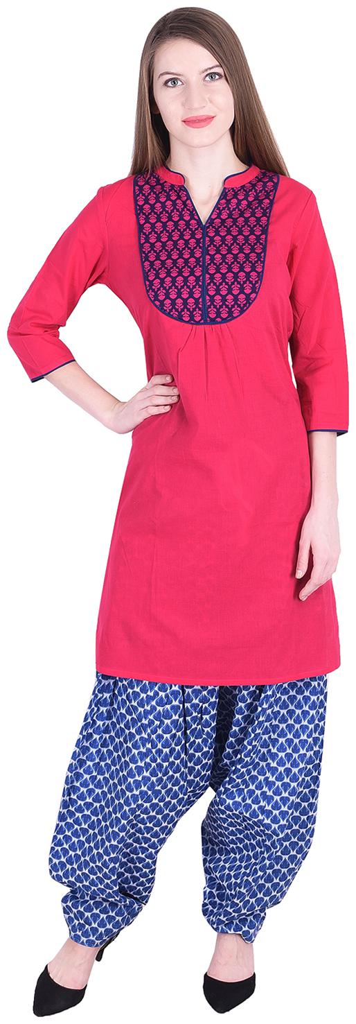 

NASCENCY Women Pink Printed Straight Kurti With Patiala