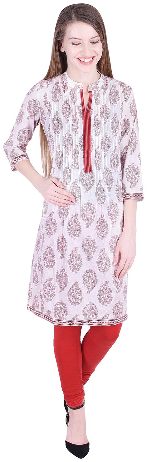 

NASCENCY Women White Printed Straight Kurti