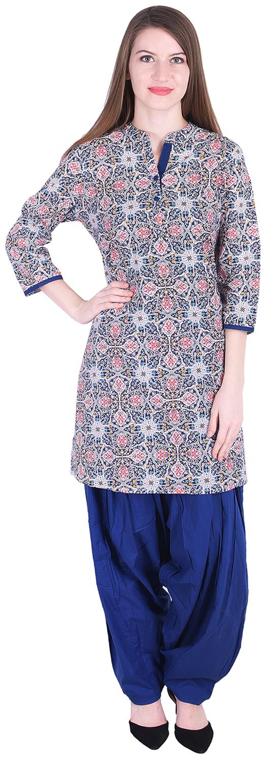 

NASCENCY Women Blue Printed Straight Kurti With Patiala