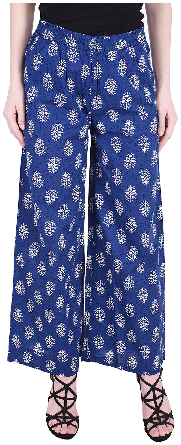 

Nascency Women s Cotton Blue Printed Palazoo