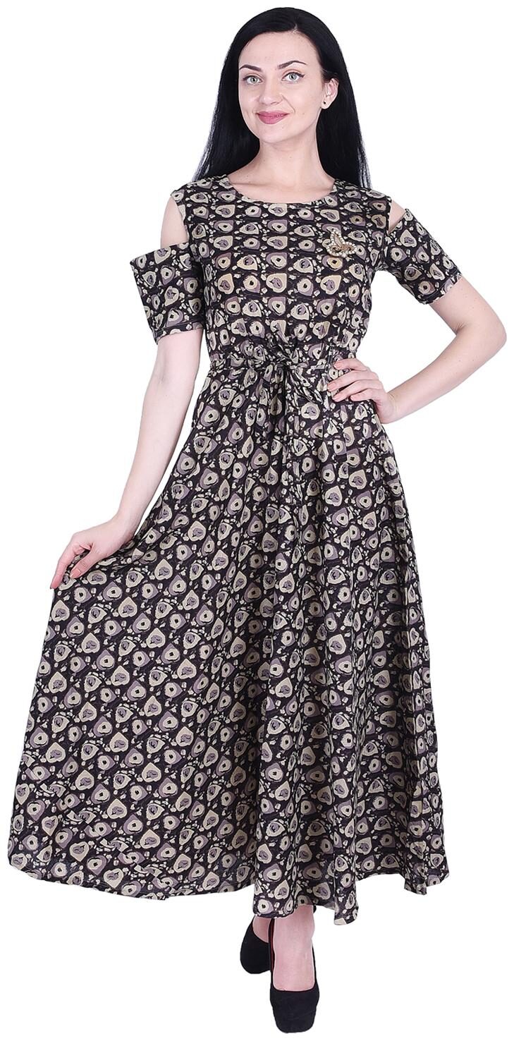 

NASCENCY Beige Printed Fit flare dress