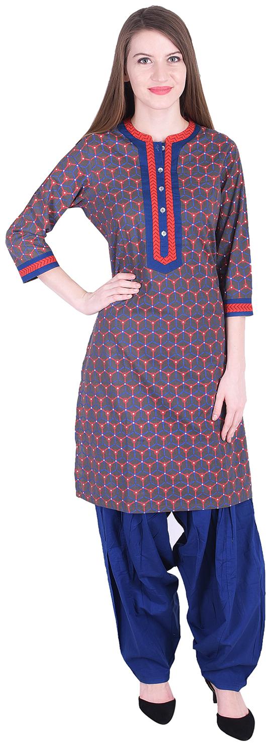 

NASCENCY Women Grey Printed Straight Kurti With Patiala