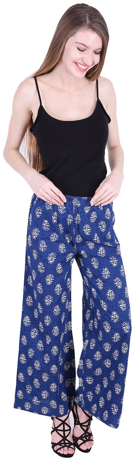 

Nascency Women s Cotton Blue Printed Palazoo