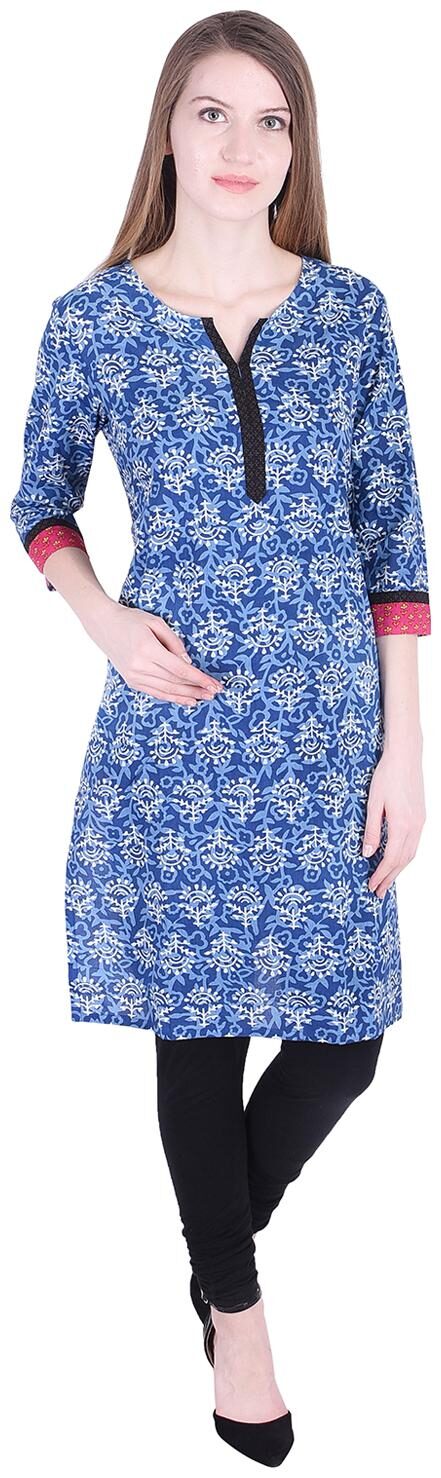 

NASCENCY Women Blue Printed Straight Kurti
