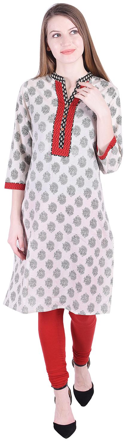 

NASCENCY Women White Printed Straight Kurti