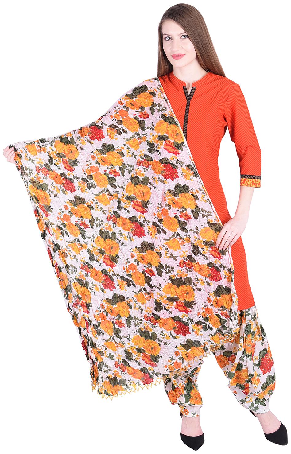 

NASCENCY Women Orange Printed Straight Kurti With Patiala And Dupatta