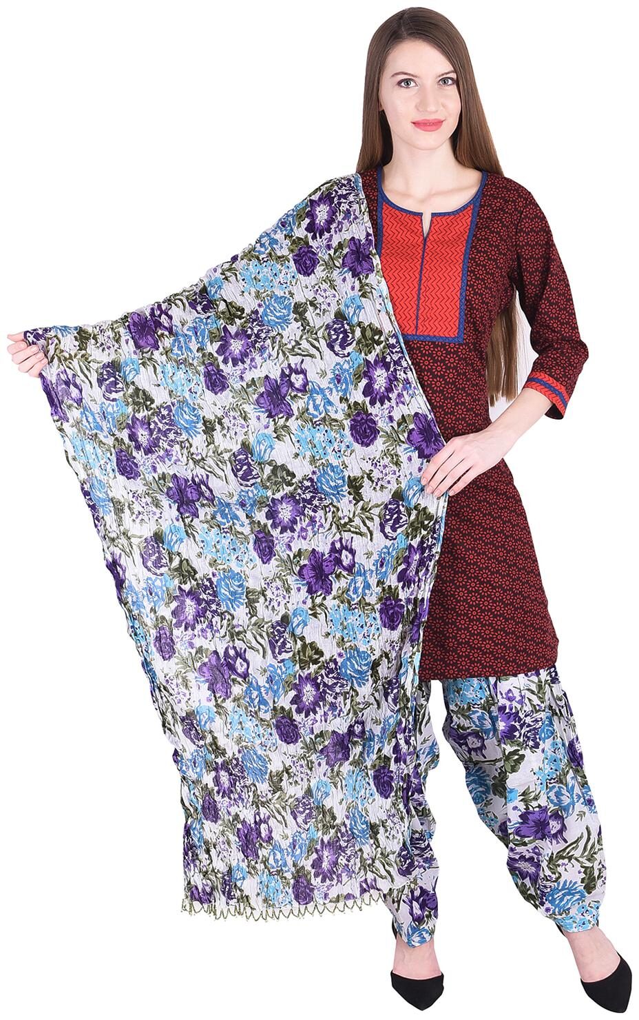 

Nascency Cotton Printed V-Neck 3 4 Sleeve Straight Maroon Casual and Party Wear Women Kurti With Patiala And Dupatta