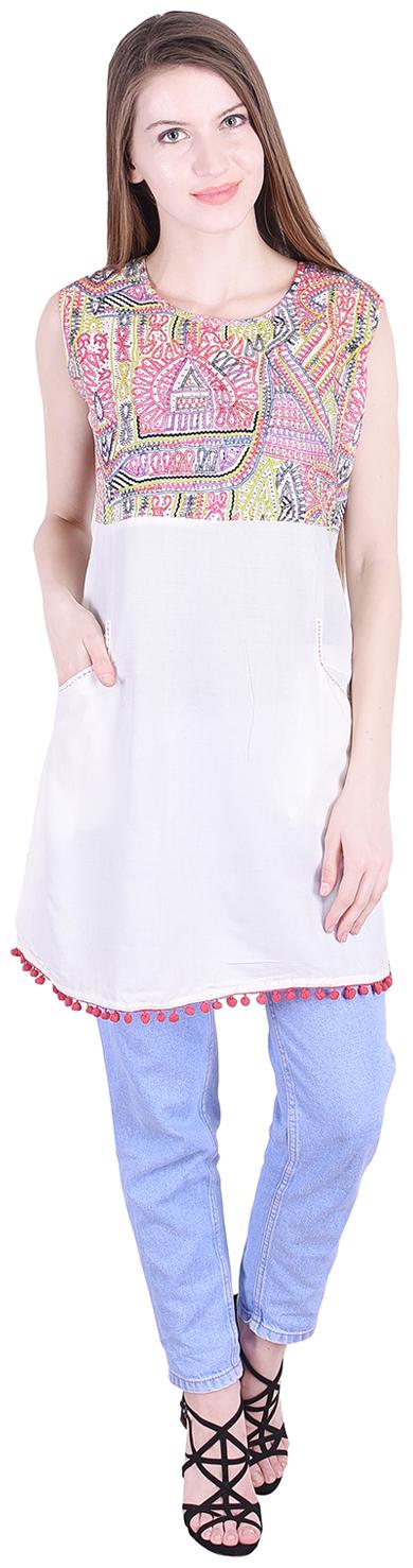 

NASCENCY Women Printed Regular top - White