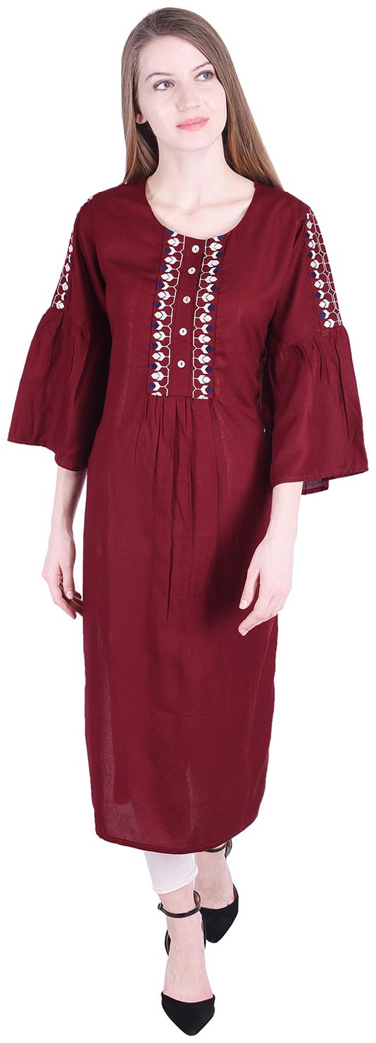 

NASCENCY Women Maroon Solid Straight Kurti