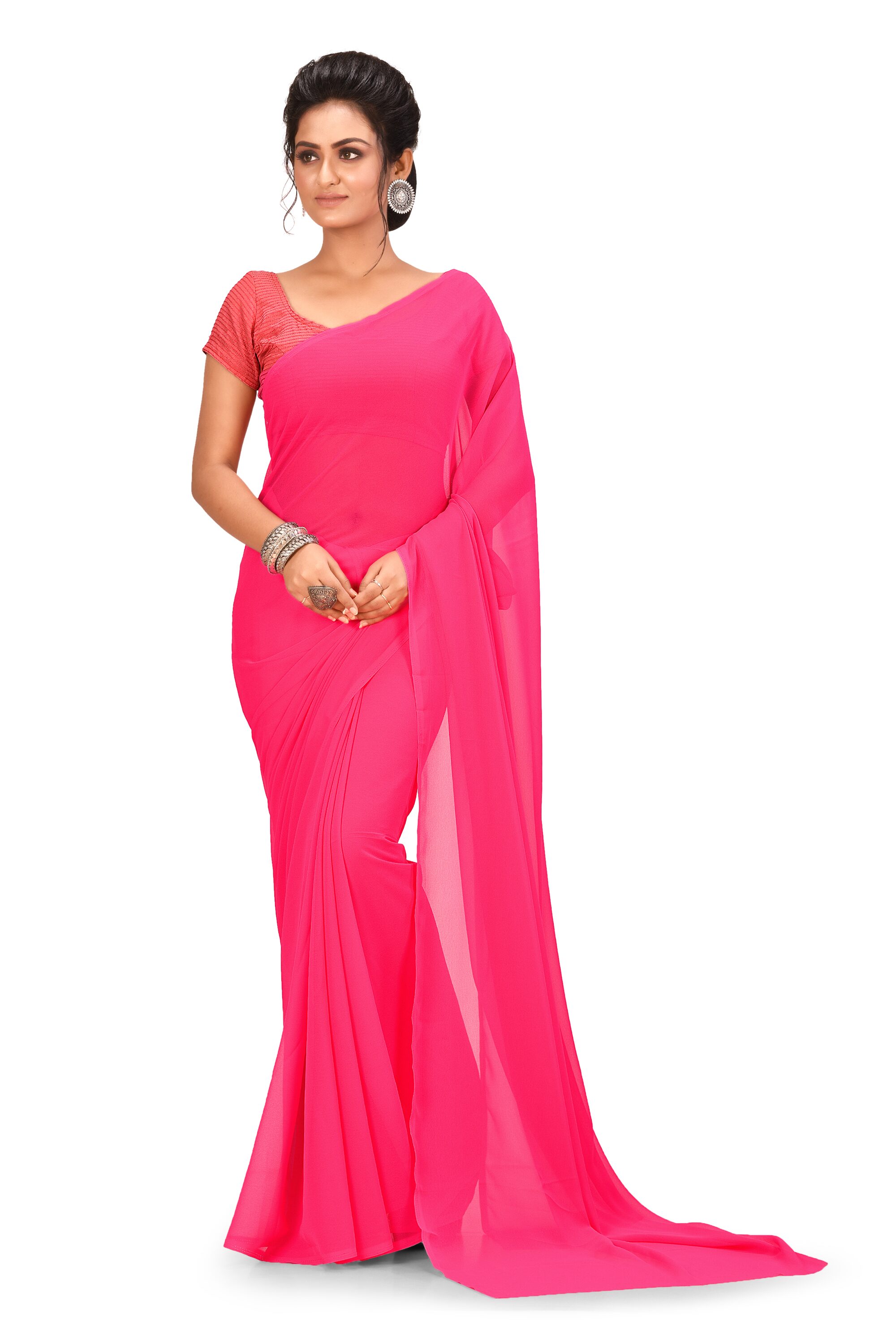 

Navarya Chiffon Solid Pink Regular Saree For women