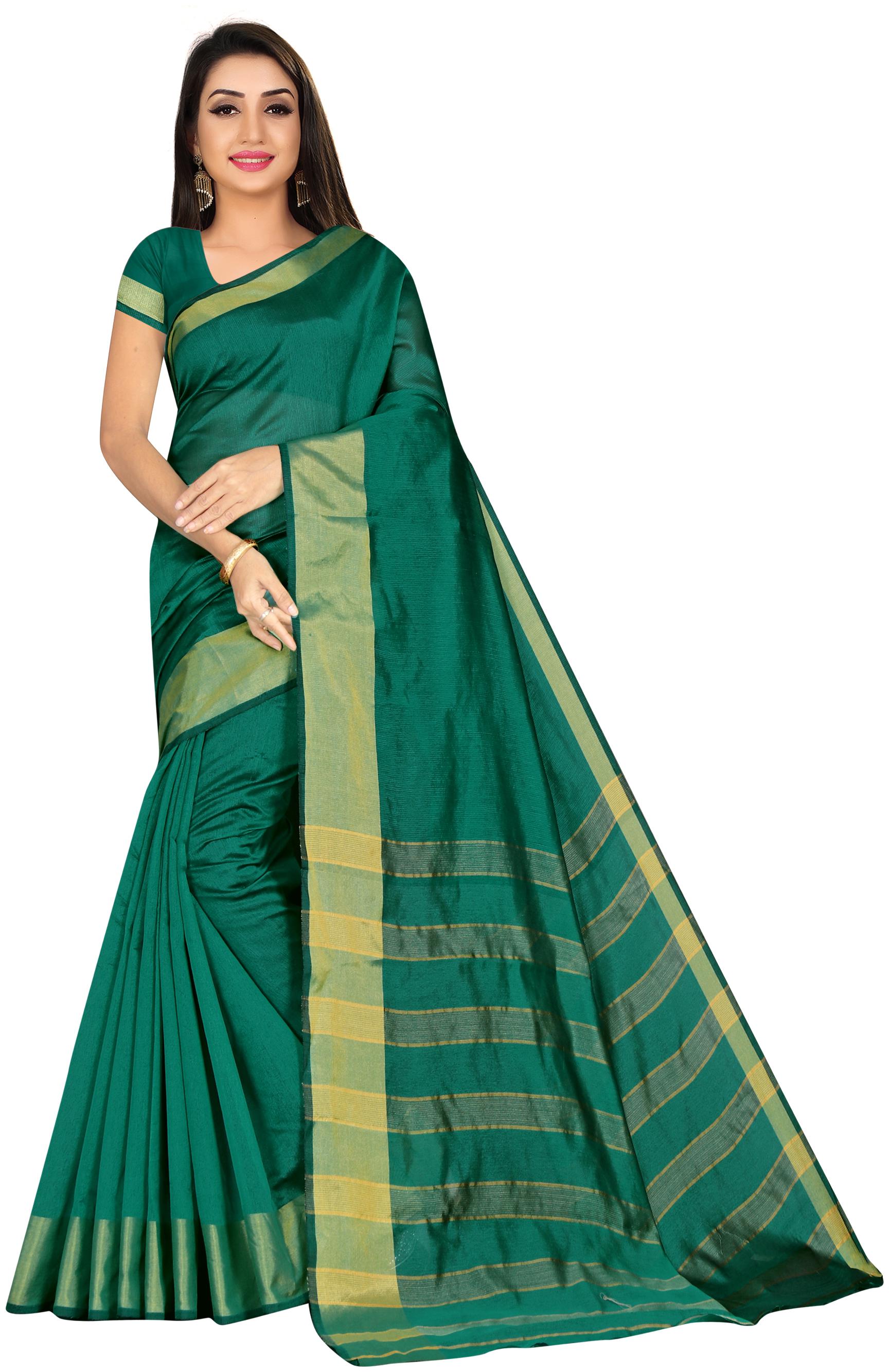 

Navarya Cotton Blend Striped Green Color Saree with Blouse
