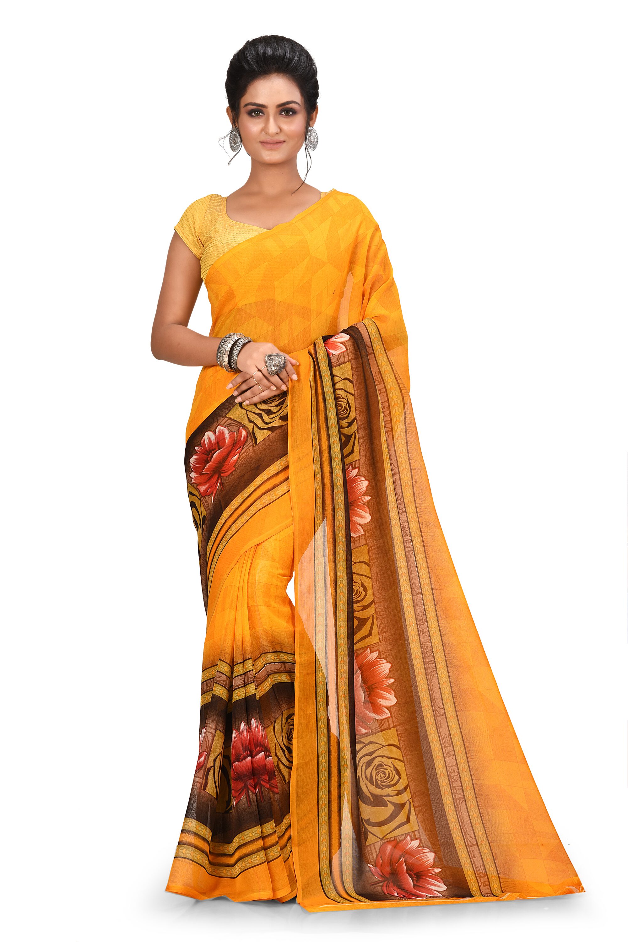 

Navarya Georgette Floral Yellow Regular Saree For women