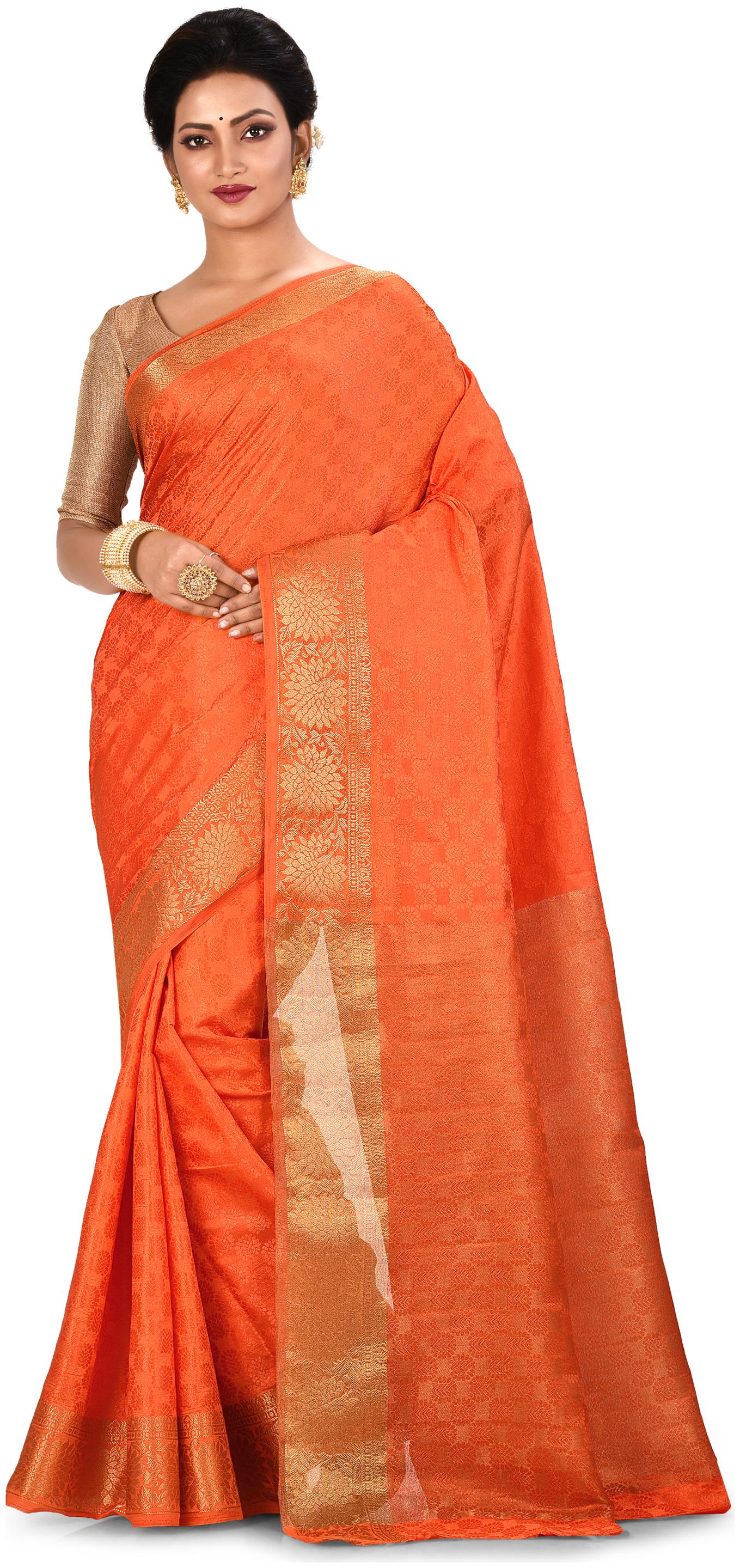 

Navarya Women Silk Woven Saree Orange