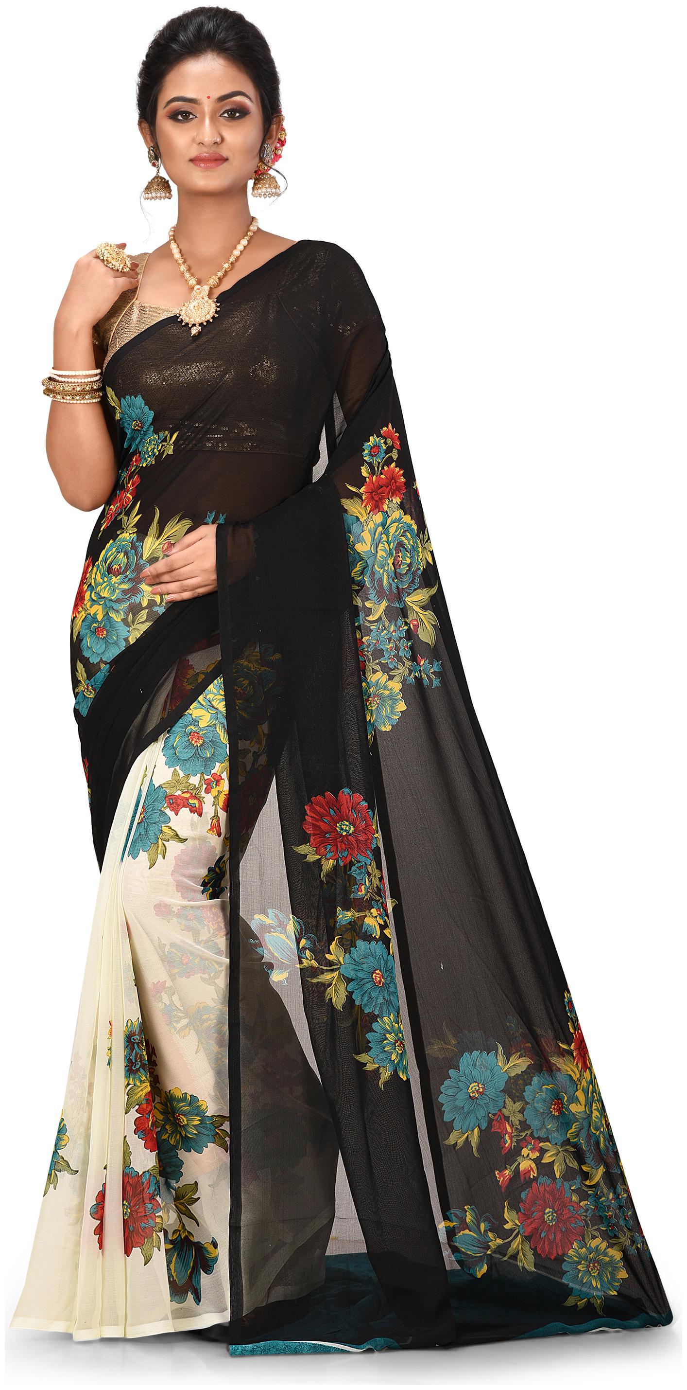 

Navarya Women Georgette Floral Multi Regular Saree With Blouse