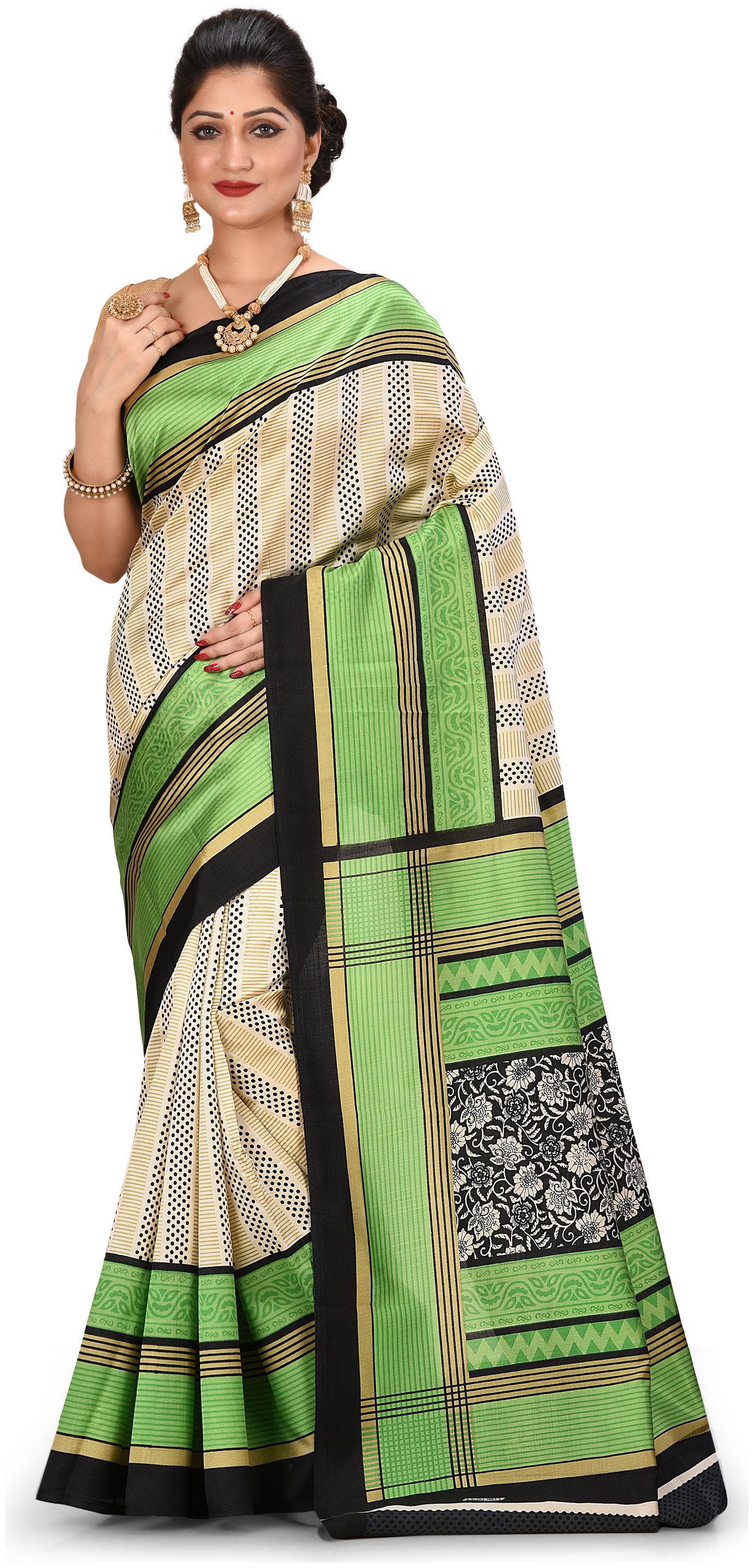 

Navarya Women Georgette Striped Multi Regular Saree With Blouse