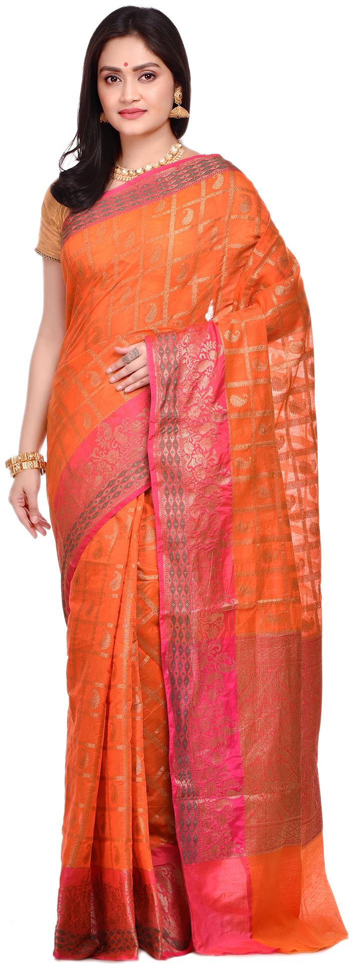 

Naveera Cotton Checkered Orange Regular Saree For Women