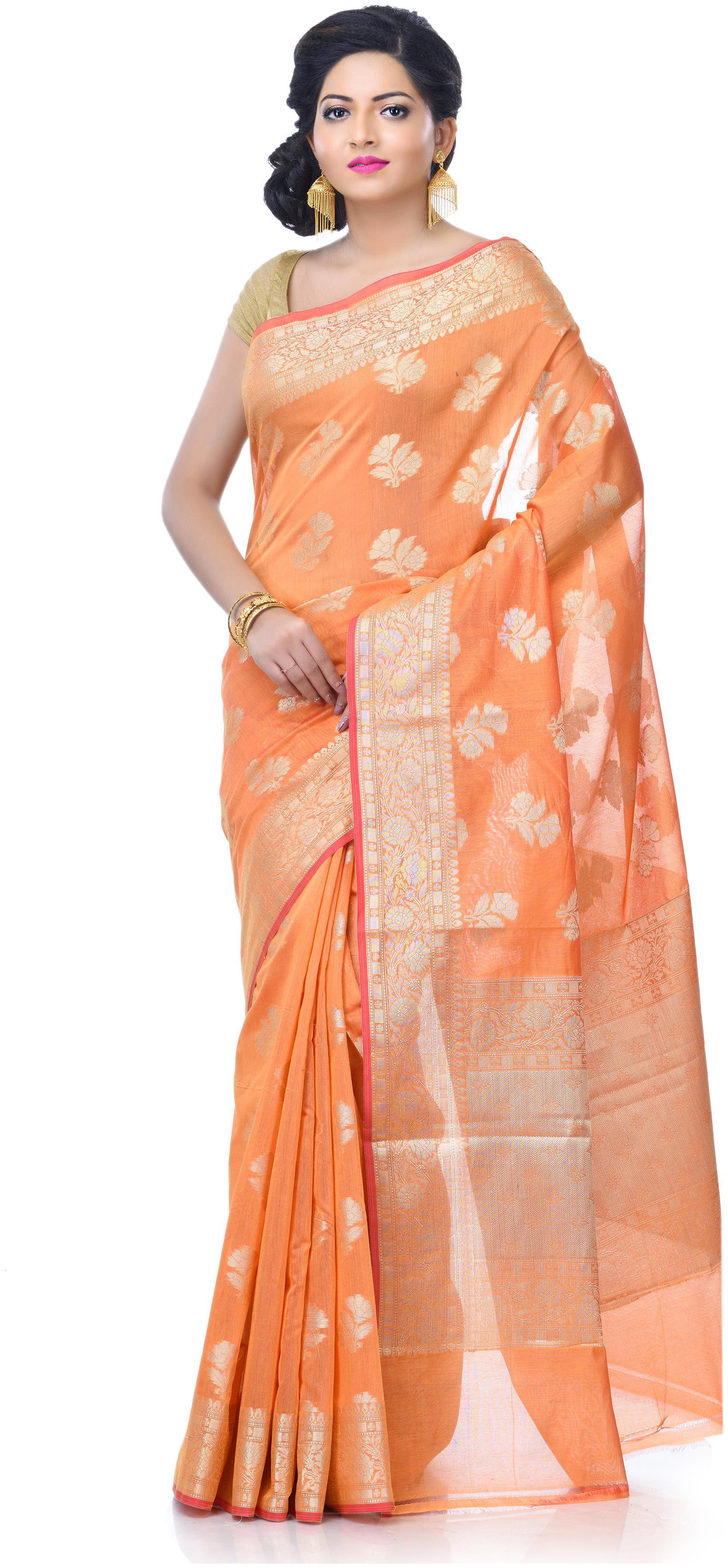 

Naveera Women Cotton Blend Floral Yellow Regular Saree With Blouse