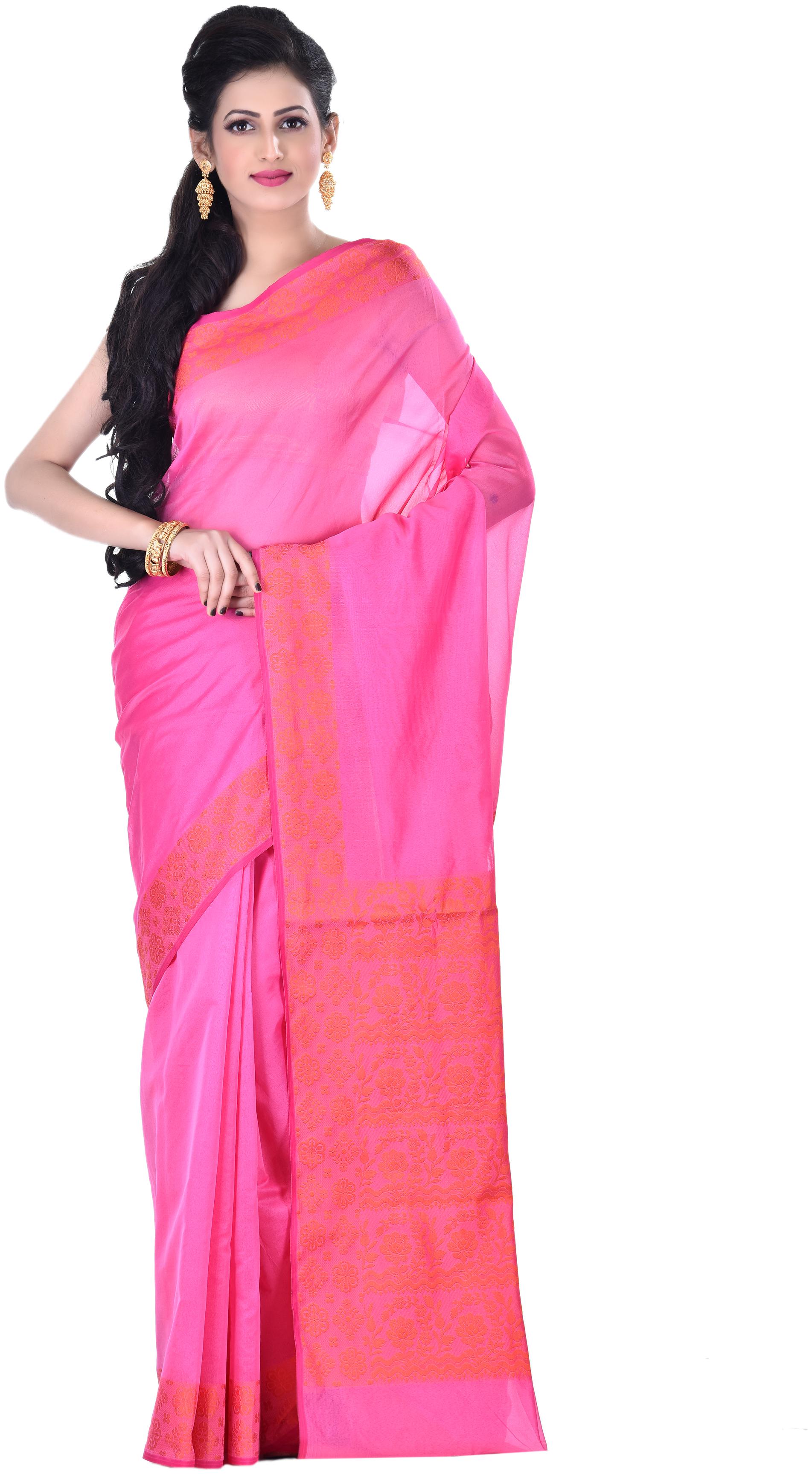 

Naveera Women Cotton Solid Pink Regular Saree With Blouse