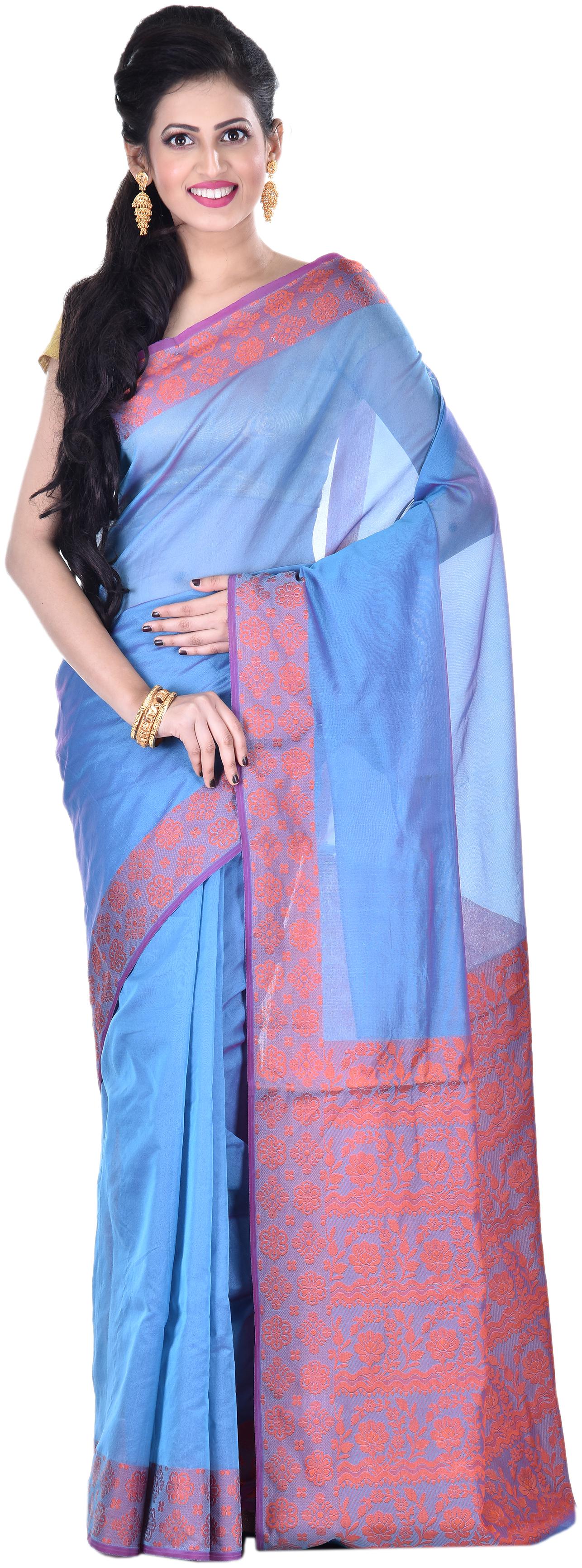 

Naveera Women Cotton Solid Blue Regular Saree With Blouse