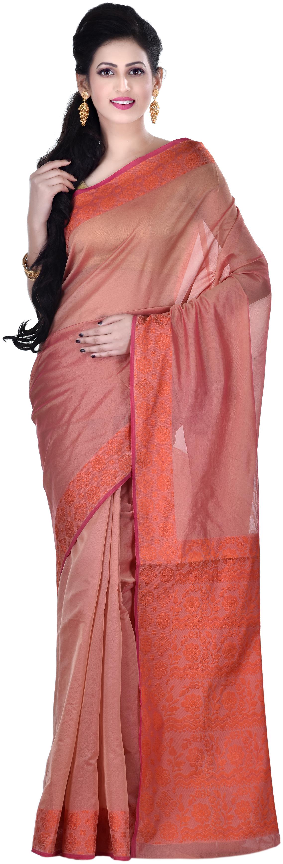 

Naveera Women Cotton Solid Peach Regular Saree With Blouse