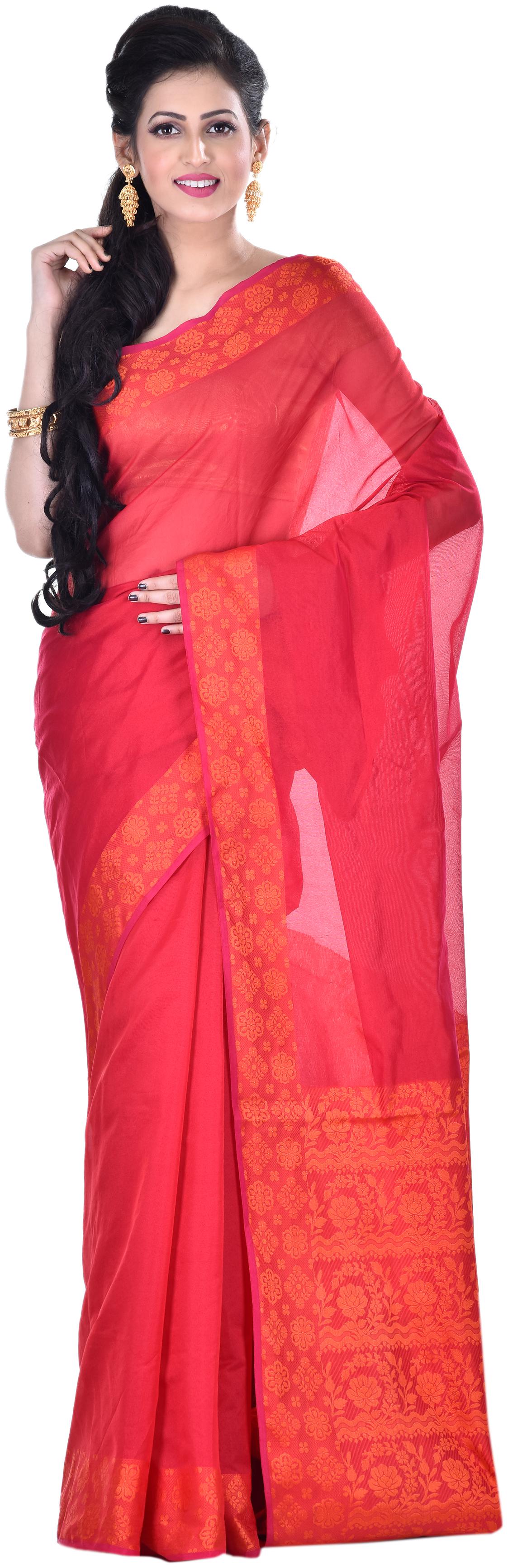 

Naveera Women Cotton Solid Maroon Regular Saree With Blouse