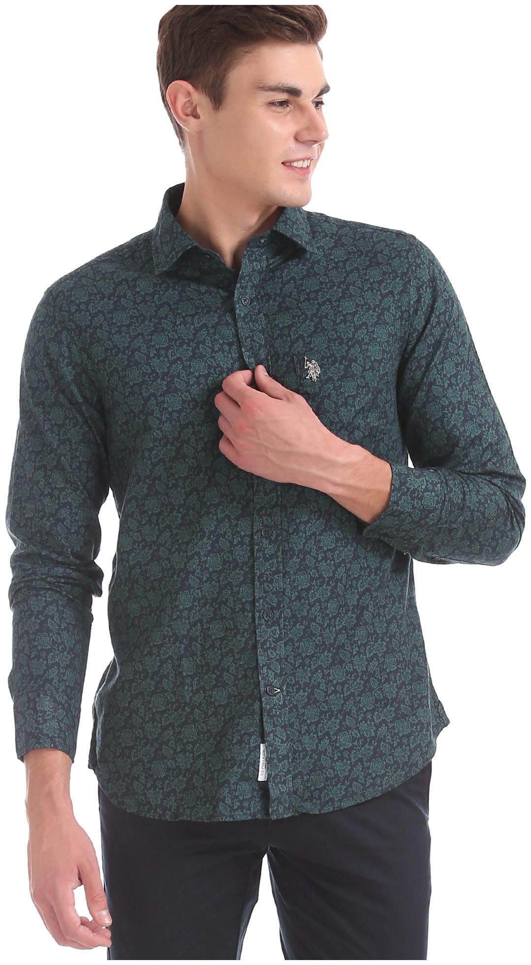 

U S Polo Assn Men Blue Green Floral Regular Fit Casual Shirt