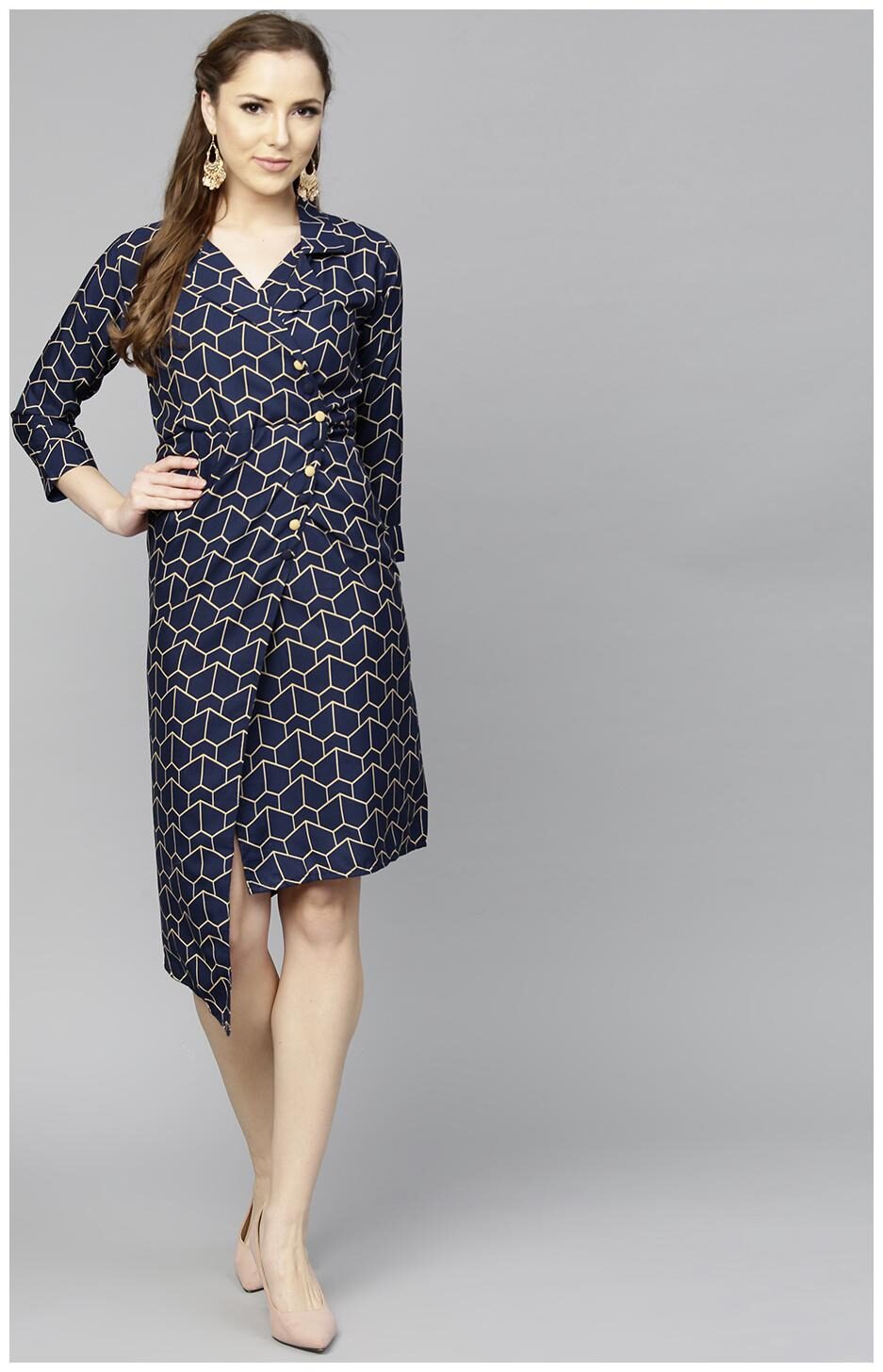 

AASI- HOUSE OF NAYO Blue Printed Fit flare dress