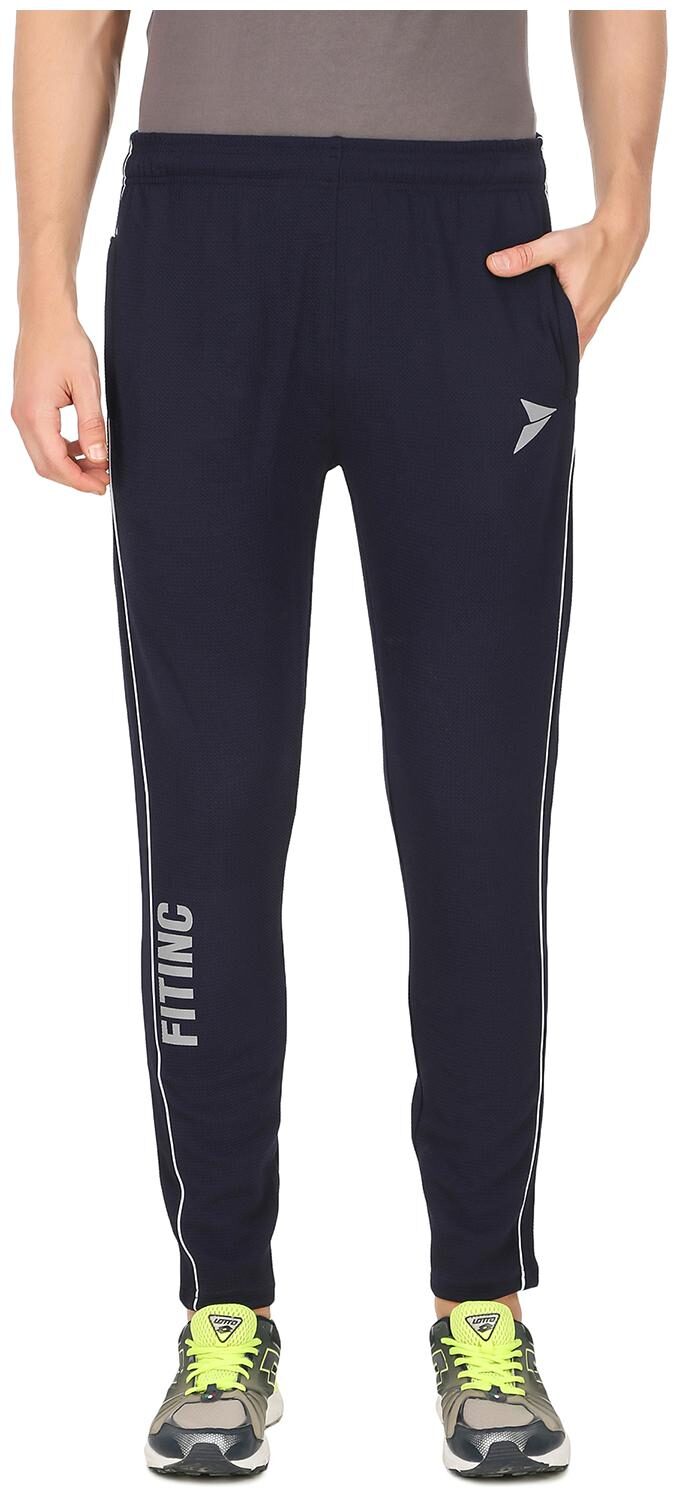 

Navy Blue Lower for Men with Two Side Zipper Pockets Elastic Adjustable Drawstrings Fitinc Logo