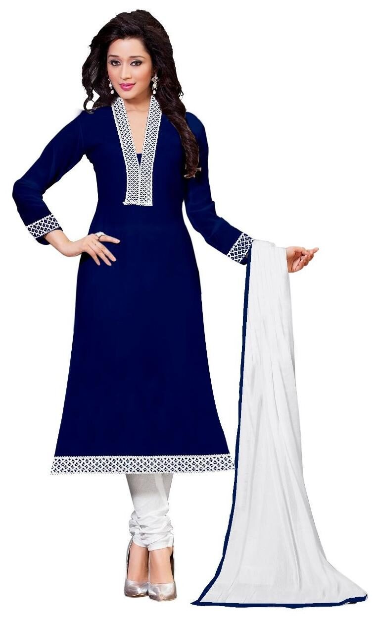 

Navy Blue Plain Fancy Unstitched Dress Material