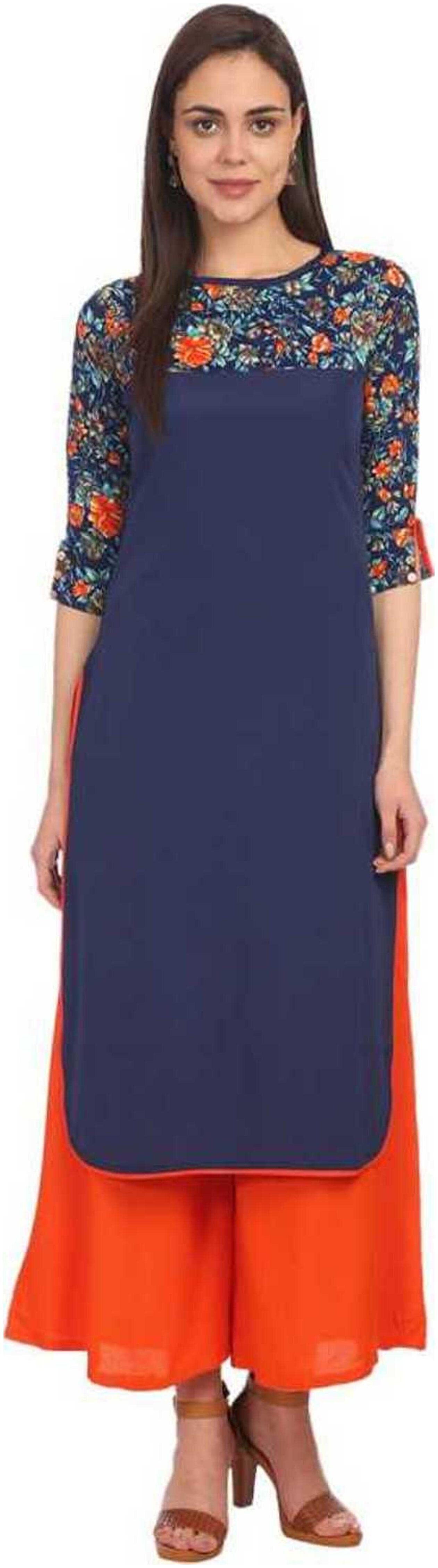 

Navy Blue Printed Crepe Kurti
