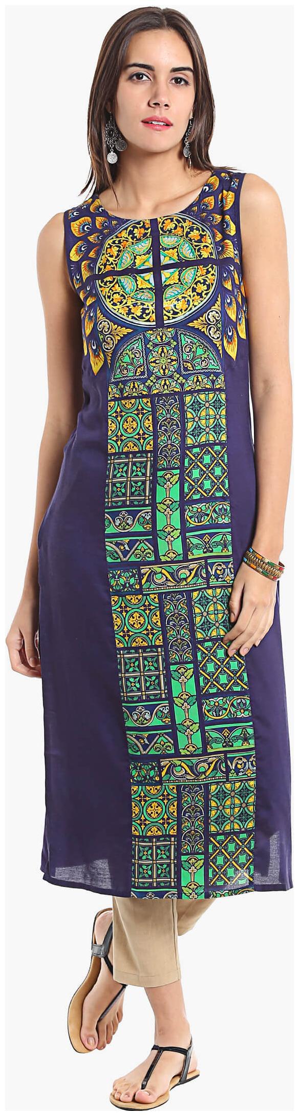 

NAARI Women Navy Blue Embroidered Straight Kurti