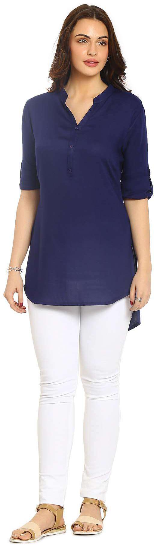 

Navy Blue Rayon Solid Tunic