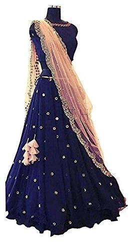Navy Blue Taffeta Silk Embroidred Lehenga Choli