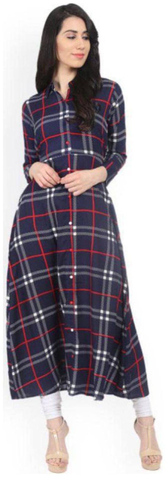 

Navy Checked Print Crepe Kurti