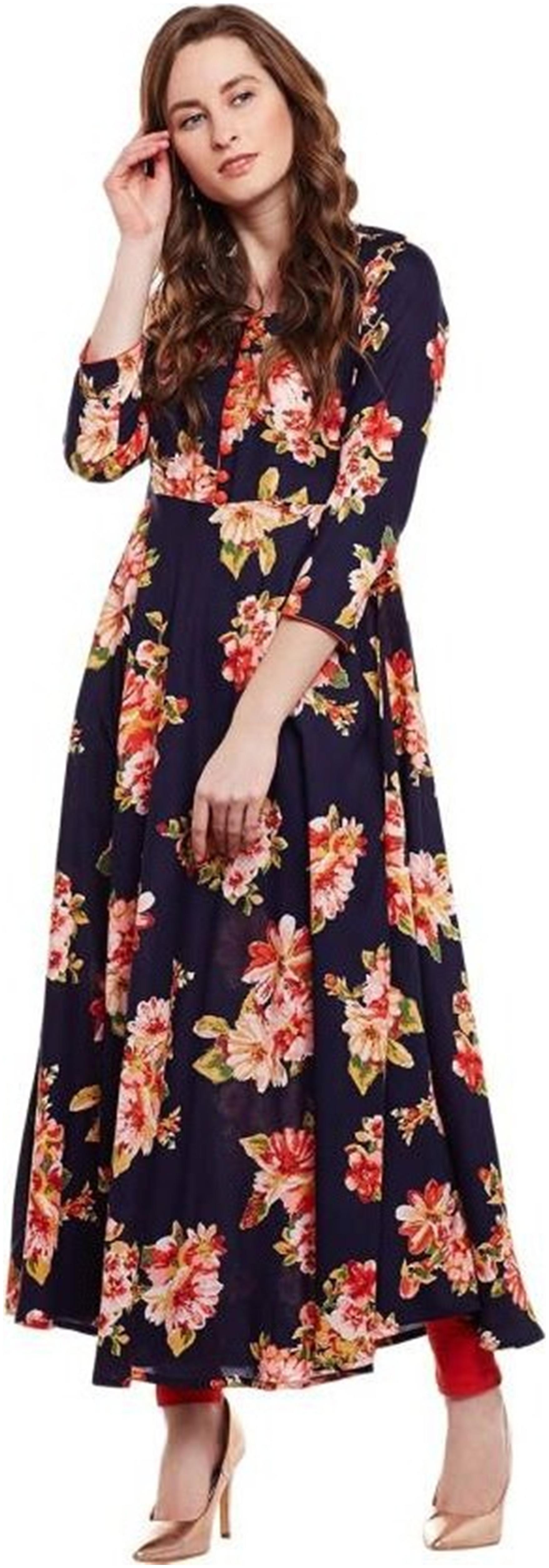 

Navy Floral Anarkali Kurti