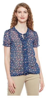 

Navy Printed Sheer Top