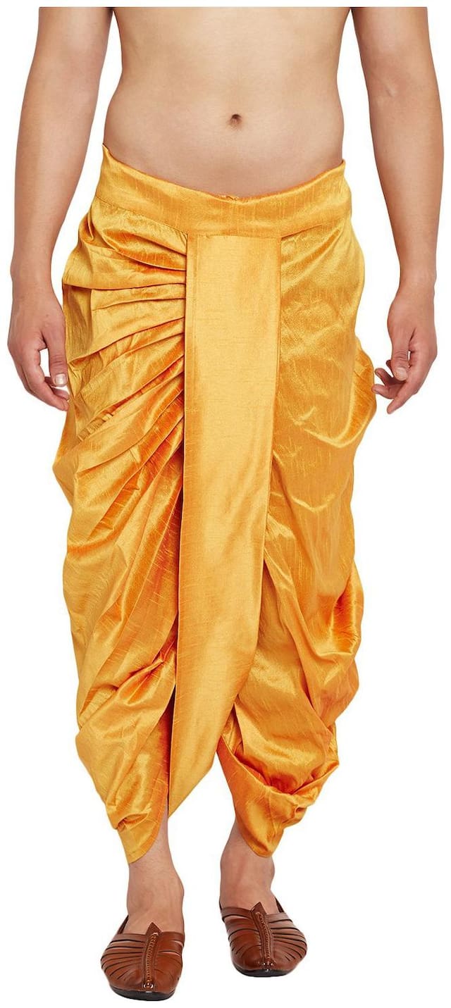 NAWAB SAHEB Blended Solid Regular Dhoti - Yellow